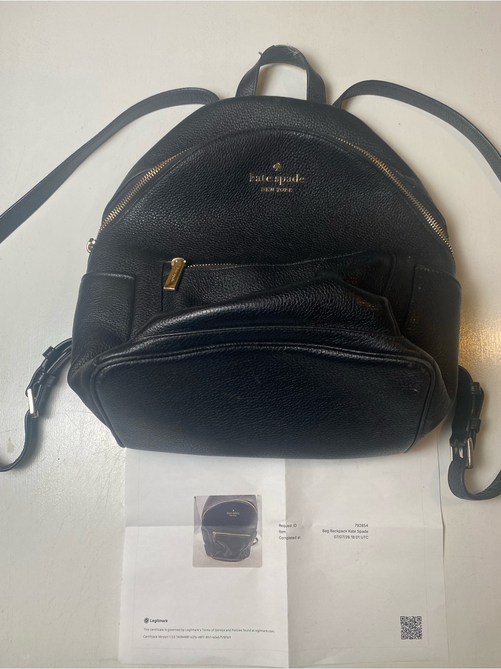 kate spade Black Pebbled Leather Backpack with Gold Hardware